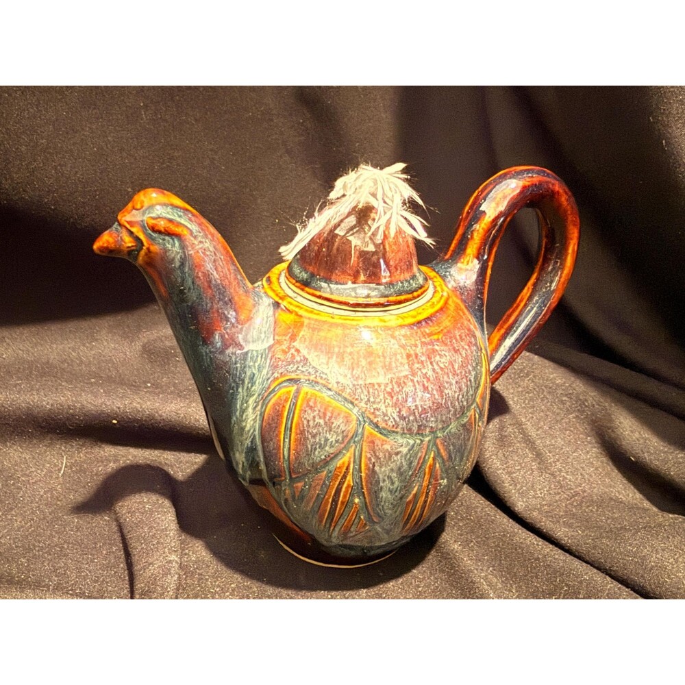 Studio Pottery Teapot Oil Lamp North Eagle Signed 6" Wide